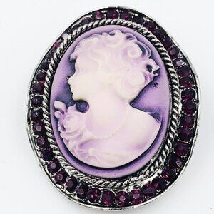 PURPLE WAVY CRYSTAL GLASS RHINESTONE CAMEO BROOCH